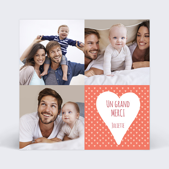 Remerciements Naissance Carte coeur naissance