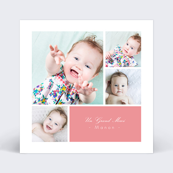 Remerciements Naissance Carte remerciement bébé rose