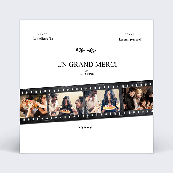 Carte remerciement invitation Cinéma