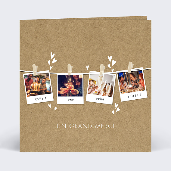 Carte remerciement anniversaire Corde à Linge