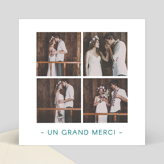 Remerciements mariage Merci vert sur carrés