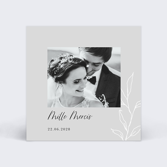 Carte remerciement mariage Mille Mercis Mariage Gris