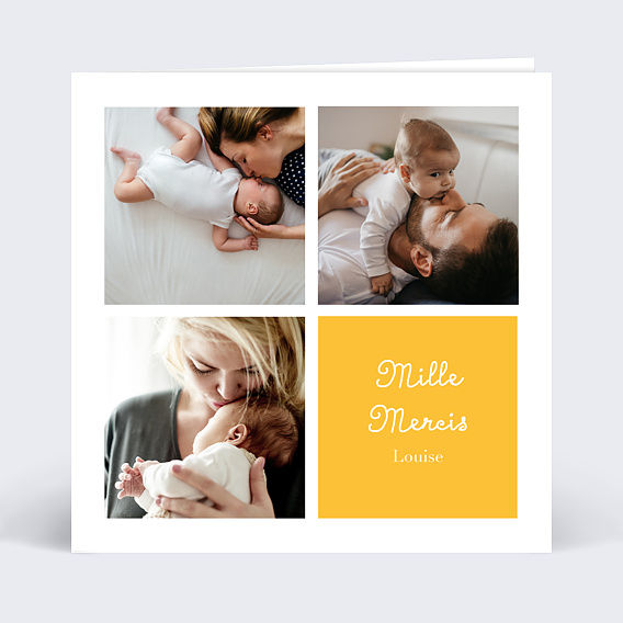 Remerciements Naissance Remerciement carrés photos roses