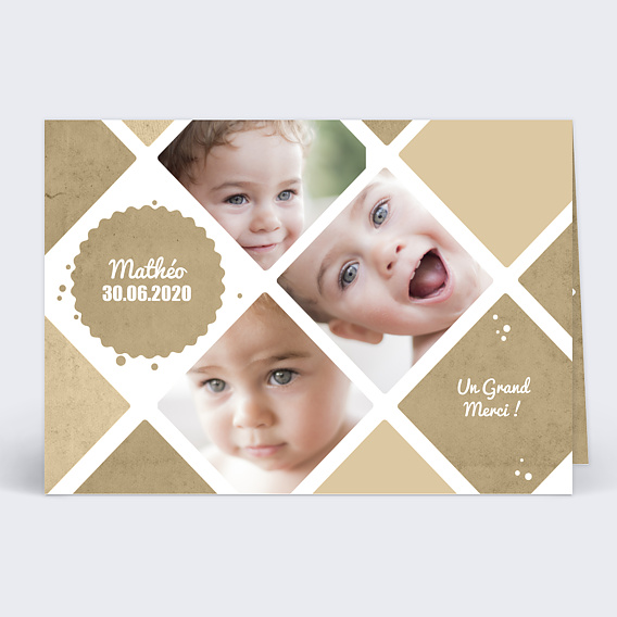 Remerciements Naissance Remerciement losange vintage