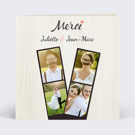 Carte remerciement mariage Photomaton