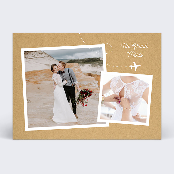 Carte remerciement mariage Avion voyage