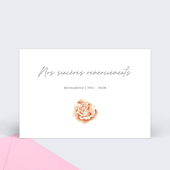 Carte remerciement décès, condoléance, fleur Rose en bouton - Amalgame  imprimeur-graveur