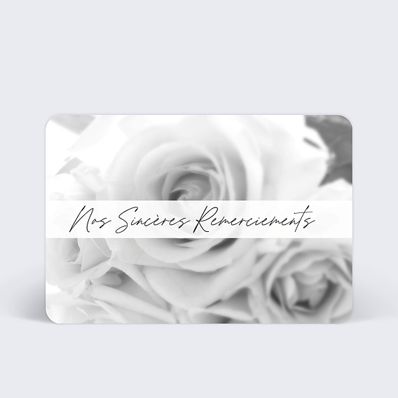 Carte remerciement décès Roses Noir et Blanc