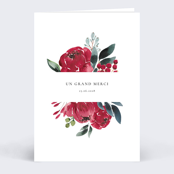Carte remerciement mariage Rouge Passion