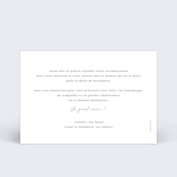 Carte remerciement décès Rose Rouge Verso