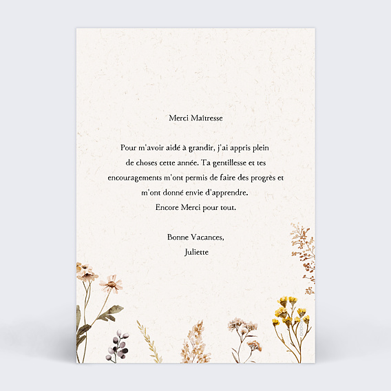 Carte de remerciement Bohème Chic Verso