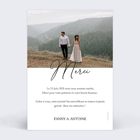 Carte remerciement mariage Simple Pêle-mêle Verso