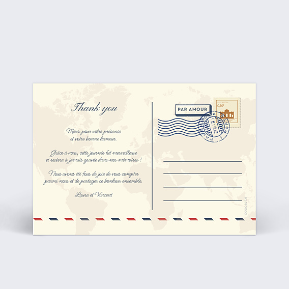 Remerciements mariage Effet carte postale