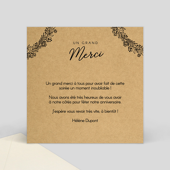 Carte de remerciement Couronne de Graminées Verso