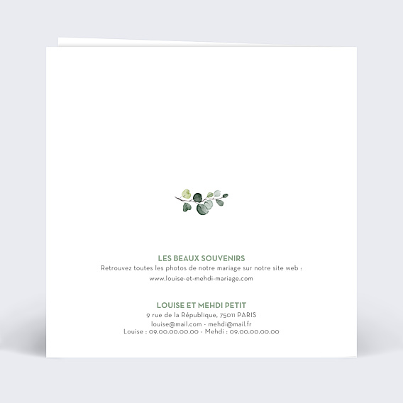 Carte remerciement mariage Nature Verso