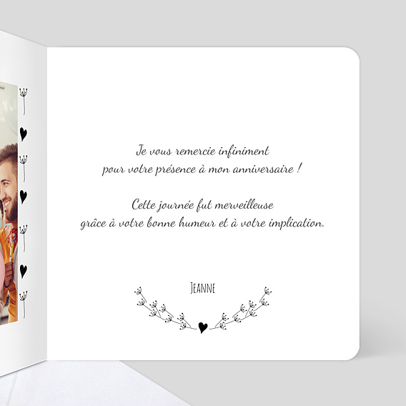 Carte de remerciement Coeur Bucolique Simple Intérieur Droit