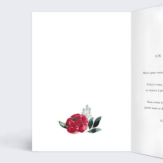 Carte remerciement mariage Rouge Passion Intérieur Gauche