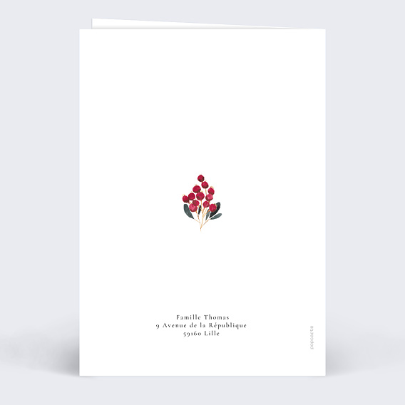 Carte remerciement mariage Rouge Passion Verso