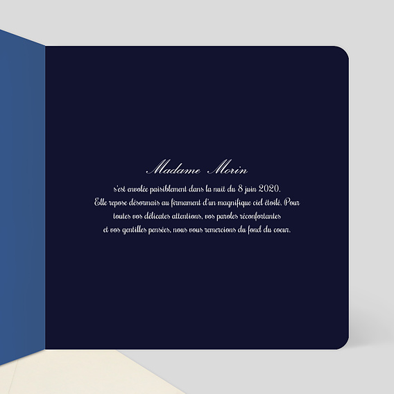 Carte remerciement décès Ciel étoilé Intérieur Droit