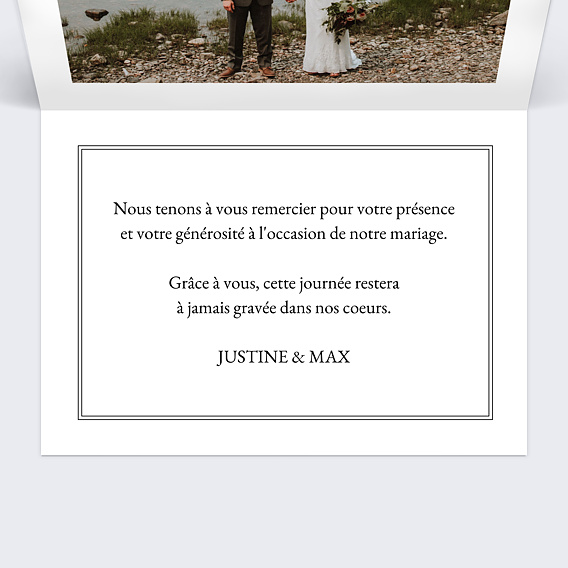 Carte remerciement mariage Cadre Double Intérieur Droit