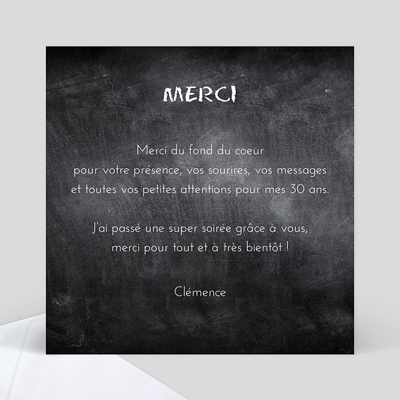 Carte remerciement anniversaire Ardoise Verso