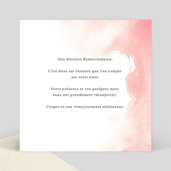 Carte remerciement décès Aquarelle rose Verso
