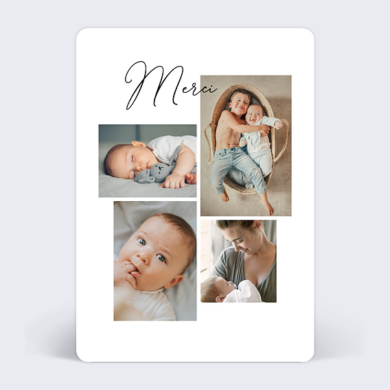 Carte remerciement naissance Collage Naissance Recto