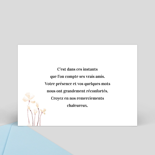 Carte de remerciement décès aquarelle fleur Verso