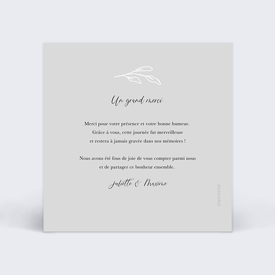 Carte remerciement mariage Mille Mercis Mariage Gris Verso