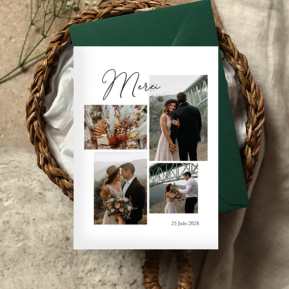 Carte remerciement mariage Simple Pêle-mêle Après 1