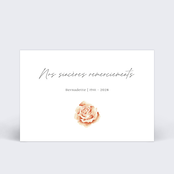 Carte remerciement décès Rose Rouge