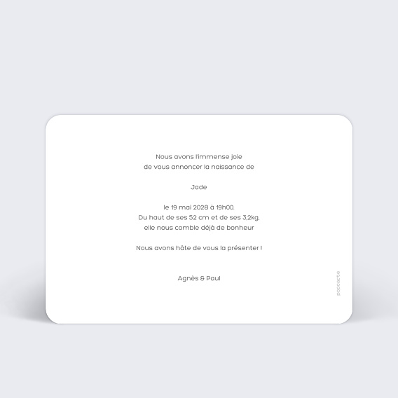 Faire part naissance Faire-part fille photo seule Verso