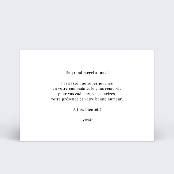 Carte remerciement anniversaire Fond Noir Verso