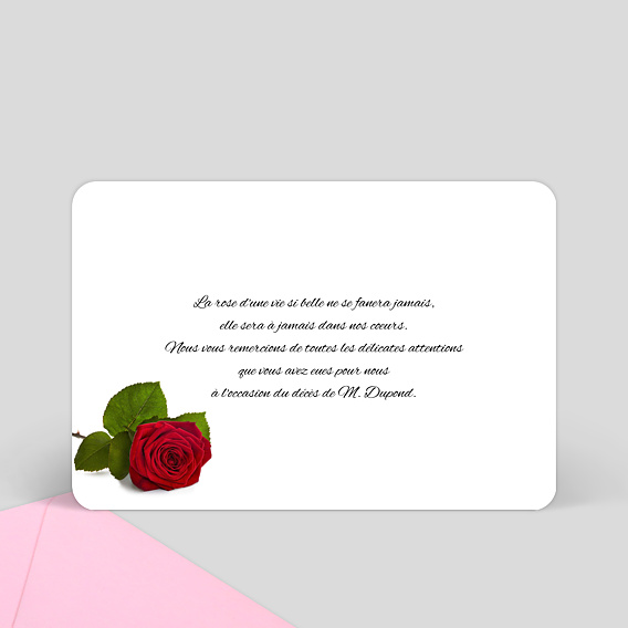Carte remerciement décès Rose Rouge Verso