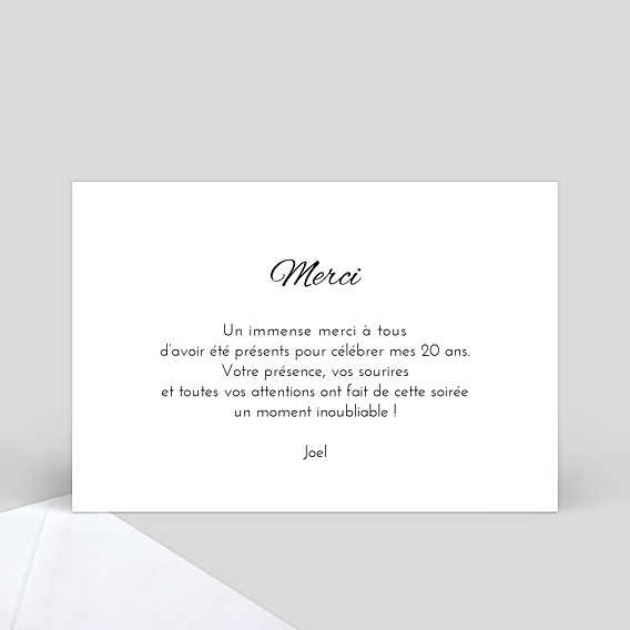 Carte de remerciement Sobre et Jolie Verso