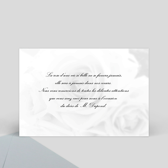 Carte remerciement décès Roses Noir et Blanc Verso