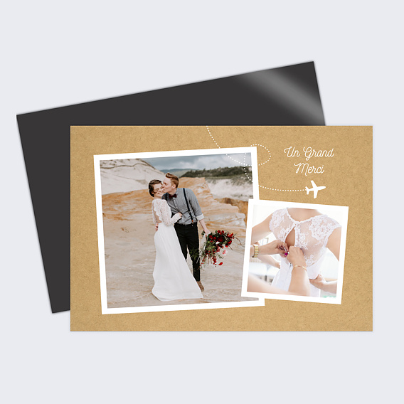 Carte remerciement mariage Avion voyage