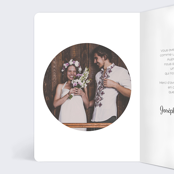 Carte remerciement mariage Couronne de Fleurs Intérieur Gauche