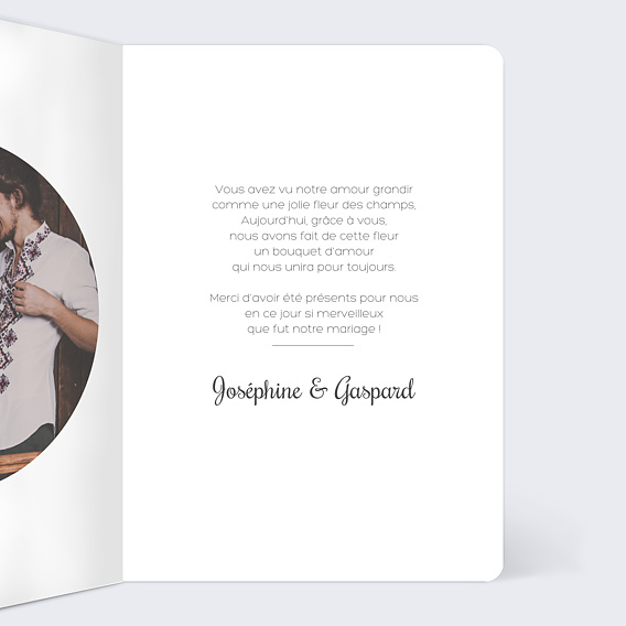 Carte remerciement mariage Couronne de Fleurs Intérieur Droit