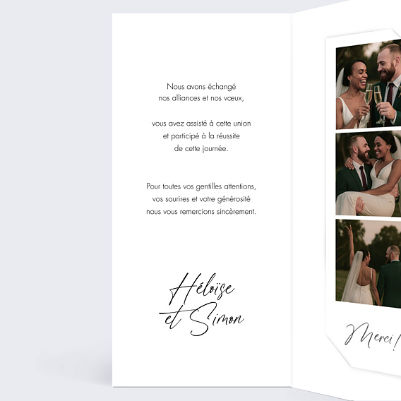 Carte remerciement mariage Icônes Intérieur Gauche