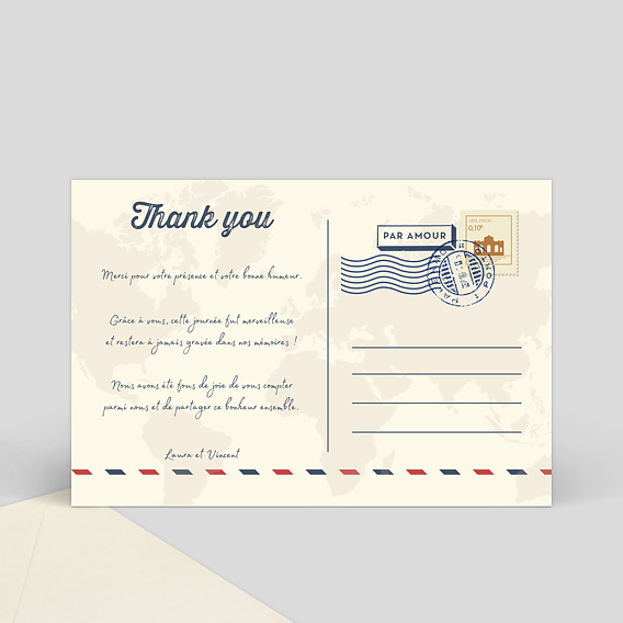 Carte remerciement mariage Effet carte postale Verso