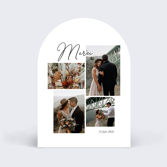 Carte remerciement mariage Simple Pêle-mêle