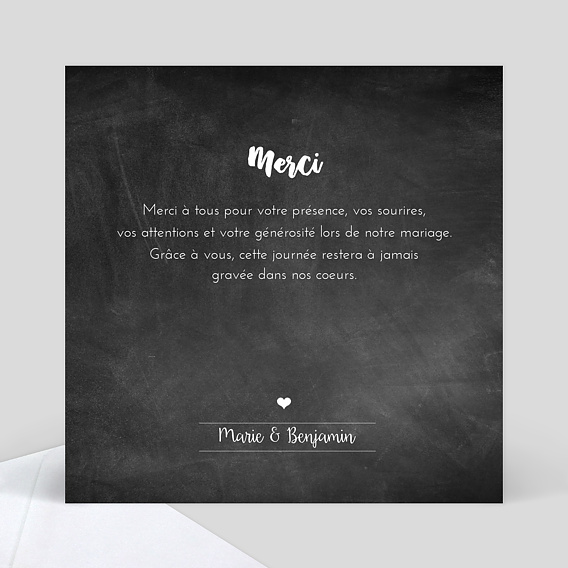 Carte remerciement mariage Jolie Craie Verso