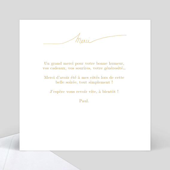Carte de remerciement Lettre d'Or Verso