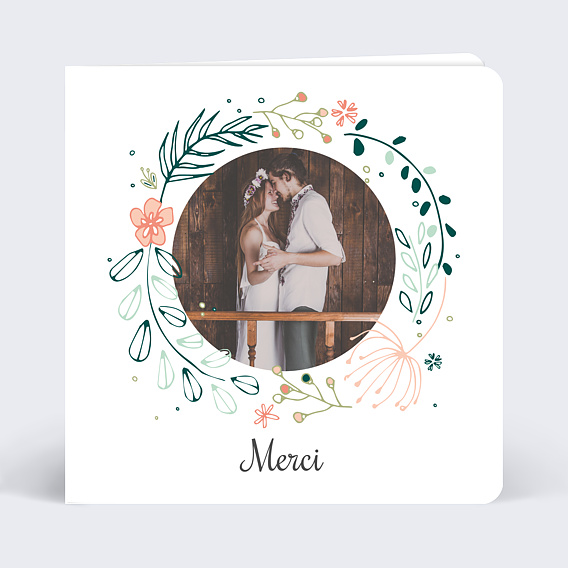 Carte remerciement mariage Couronne de Fleurs
