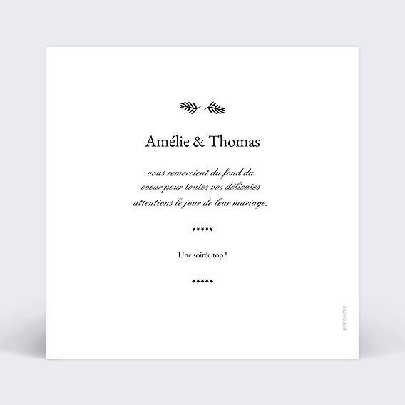 Carte remerciement mariage Cinéma Verso