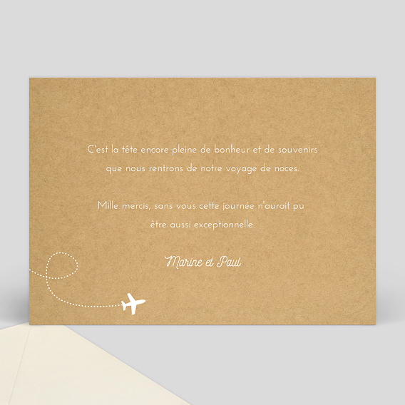 Carte remerciement mariage Avion voyage Verso