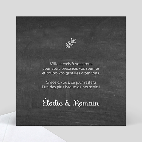Carte de remerciement Feuilles Ardoise Verso
