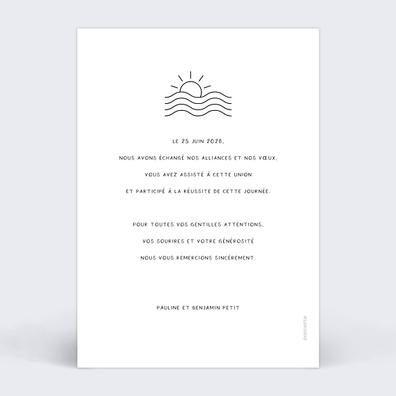 Remerciements mariage Thème Plage