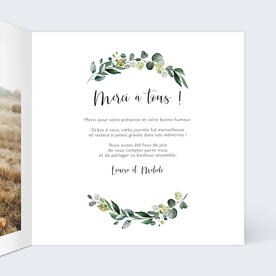 Carte remerciement mariage Nature Intérieur Droit